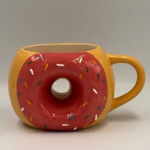 TAG Ceramic Donut Coffee Mug Yellow Pink Glazed Sprinkles Novelty 3D Cup